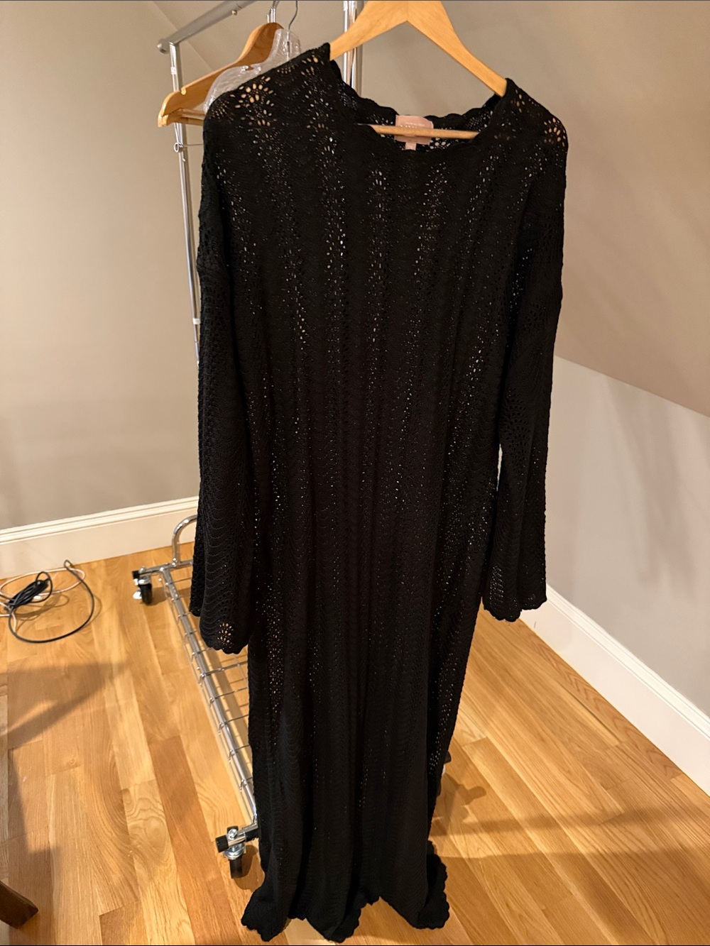Show Me Your MuMu Black Long Sleeve Crochet Maxi Dress or CoverUp